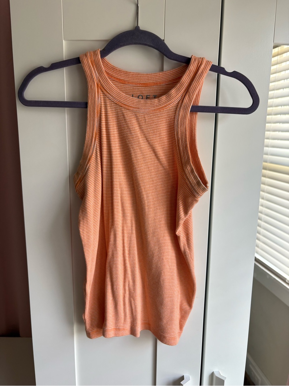 LOFT Women's Striped Sleeveless Tank Top - Orange and White